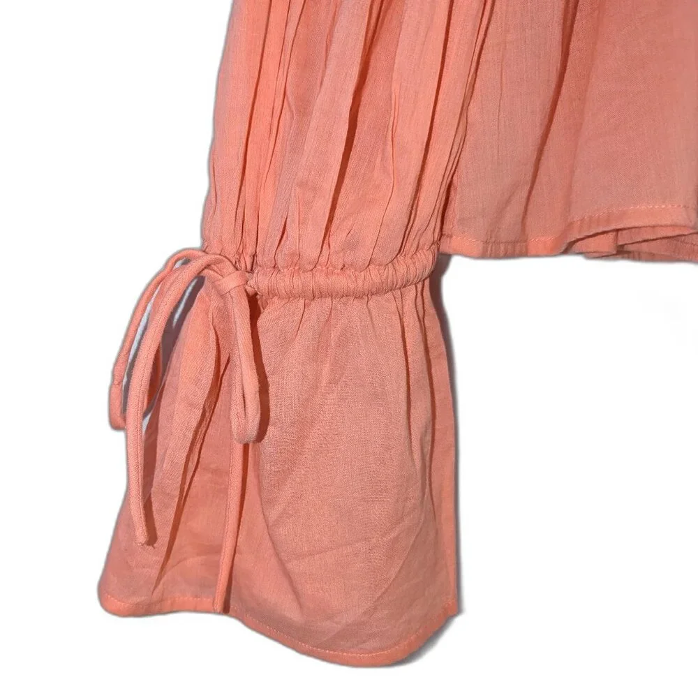 NWT Anthropologie | Bright Coral Pink Collared Babydoll Blouse | Size Small